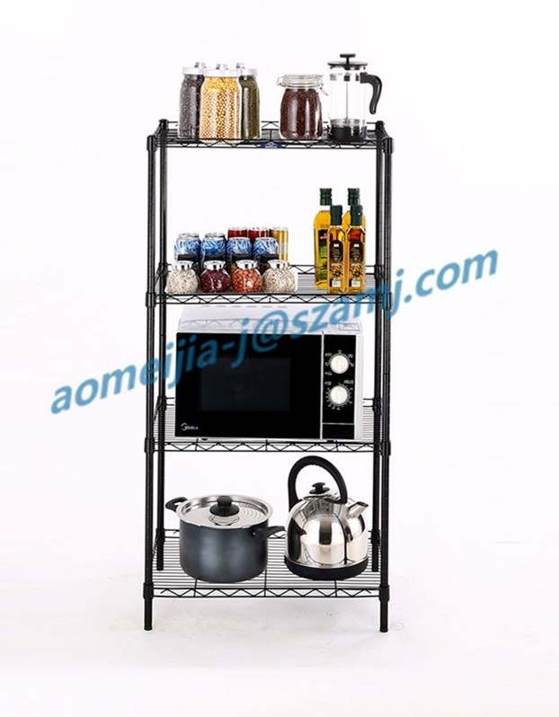 NSF approval adjustable black powder coating 4 tiers home wire shelf