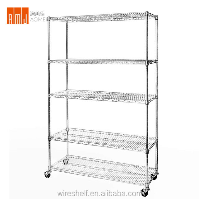 Storage 4-Shelf  vegetable and fruit display kitchen holder Chrome Finishing Wire Shelving stack shelves