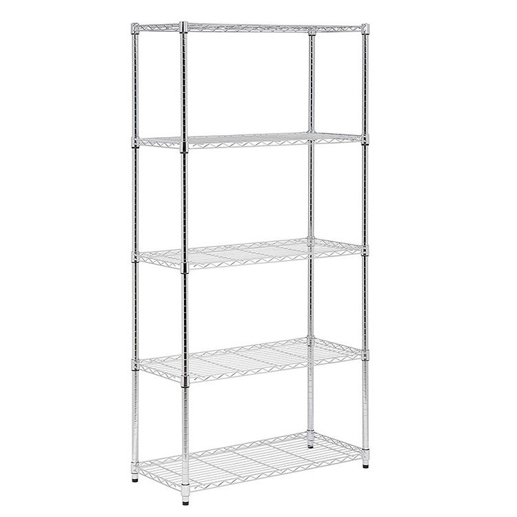 Heavy Duty 5-Tier Steel Hotel Restaurant Kitchen Adjustable Chrome Storage Wire Shelving Unit