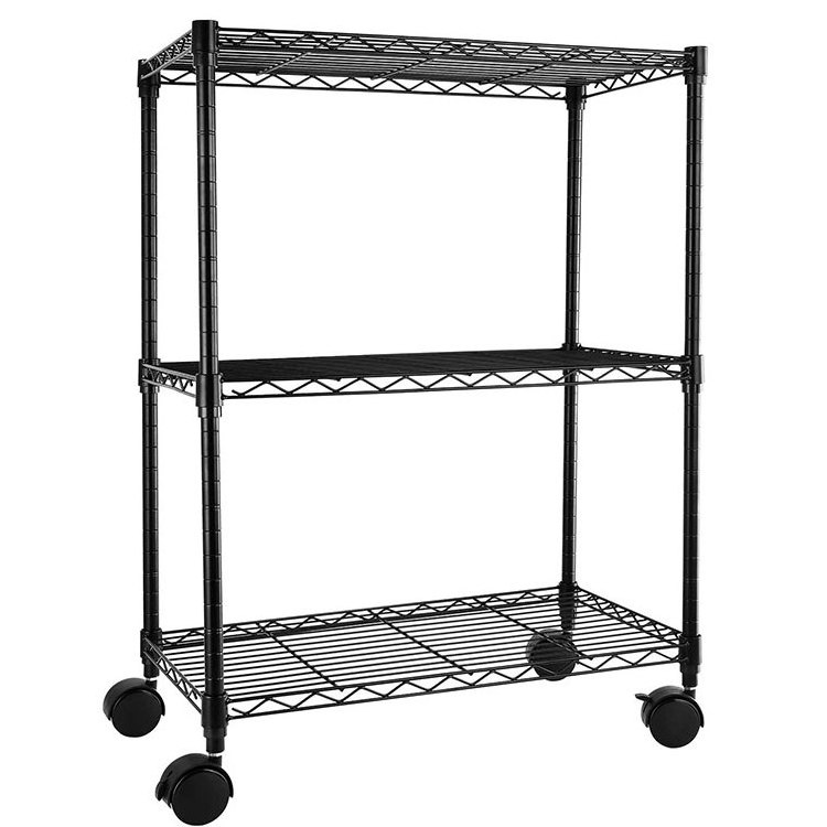 Heavy Duty Steel Adjustable Storage Units Organizer 3 tiers wire Shelving with Wheels