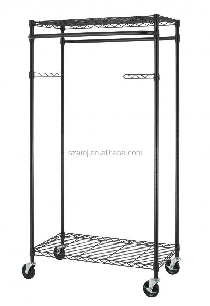 New 2-Tier rolling shelving wire shelf dress G66 clothing garment rack