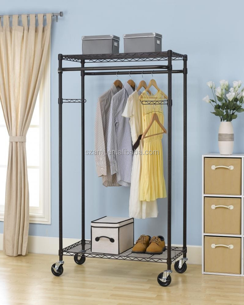 New 2-Tier rolling shelving wire shelf dress G66 clothing garment rack