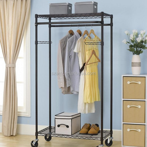 New 2-Tier rolling shelving wire shelf dress G66 clothing garment rack