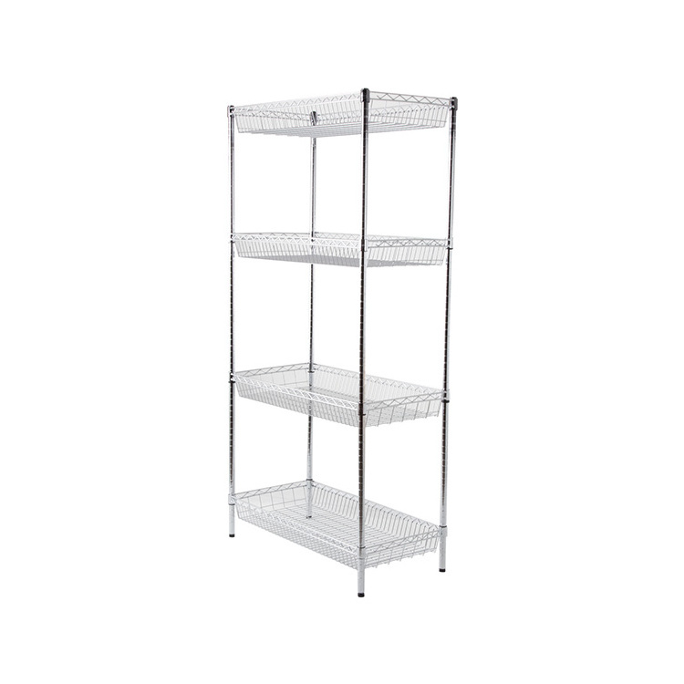 AMJ 4-Tier Heavy Duty Steel Wire Shelving Restaurant Kitchen Wire Basket Shelf