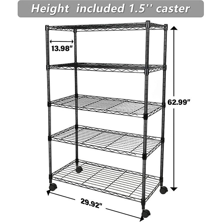 High Quality 5 Tiers 800lbs Nsf Approval Metal Chrome Wire Metro Shelving