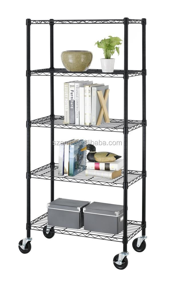 5 Shelf Black Steel Wire Shelving 30 by 14 by 60-Inch Storage Rack W/Wheels