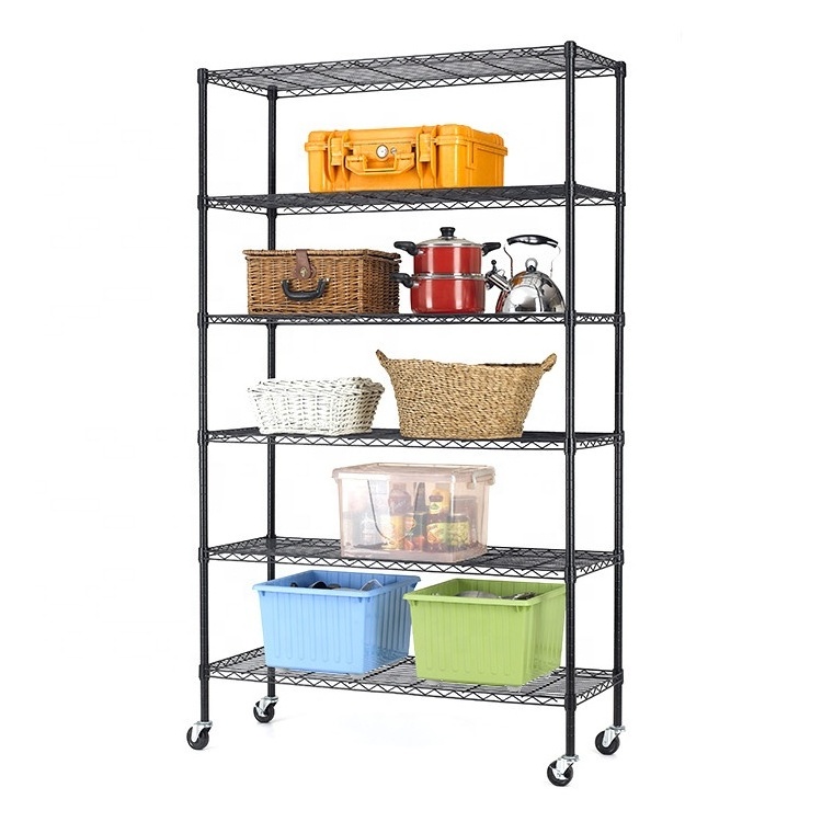 Cheap wholesale 6 tier home hardware black powder coated wire shelving