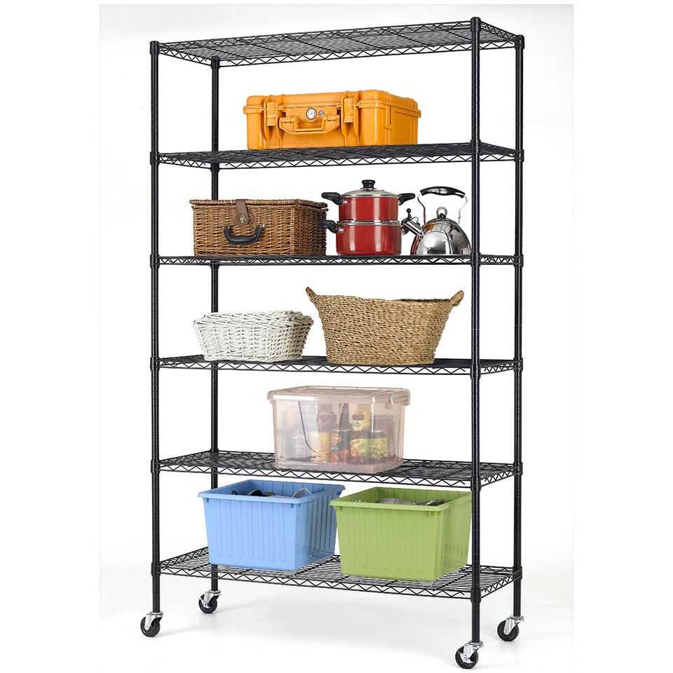 Cheap wholesale 6 tier home hardware black powder coated wire shelving