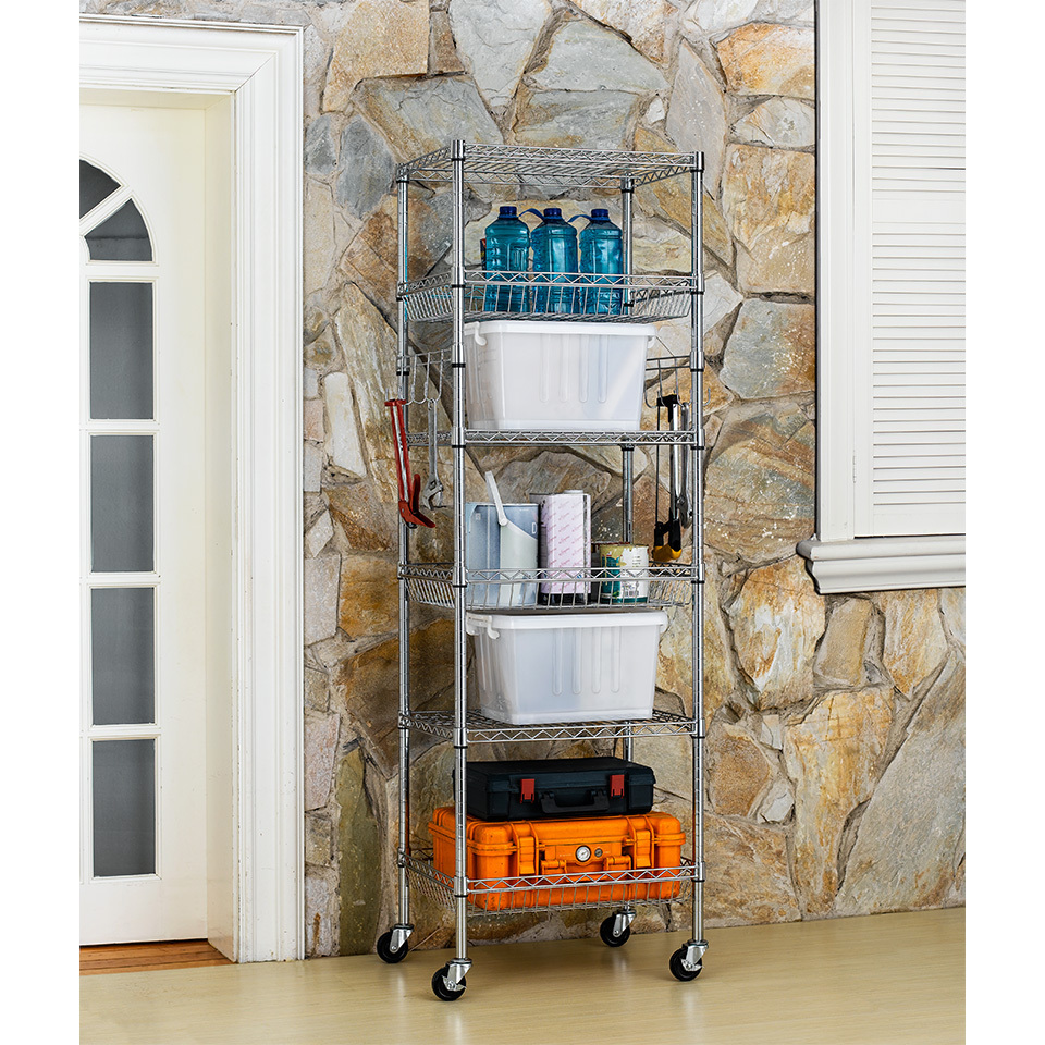 Wire Display Racks  6 Tier Metal Storage Shelves Chrome Wire Shelving Unit Durable Heavy Duty Wire Shelf with Baskets