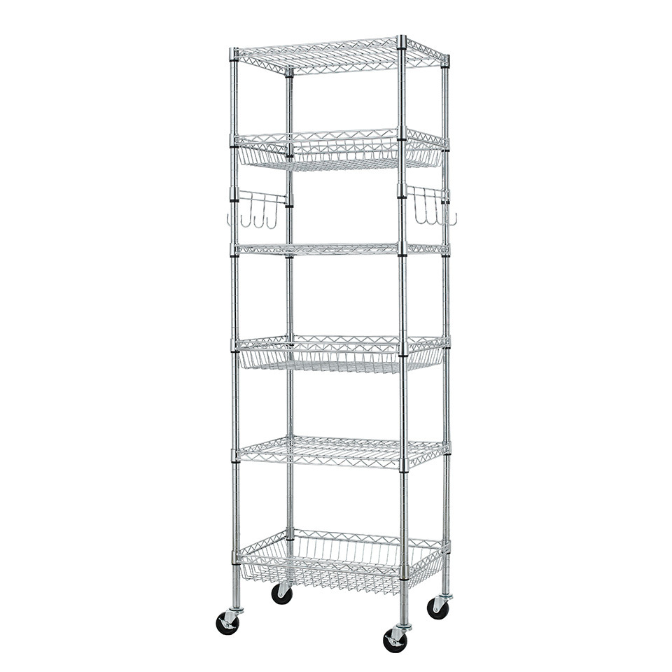 Wire Display Racks  6 Tier Metal Storage Shelves Chrome Wire Shelving Unit Durable Heavy Duty Wire Shelf with Baskets