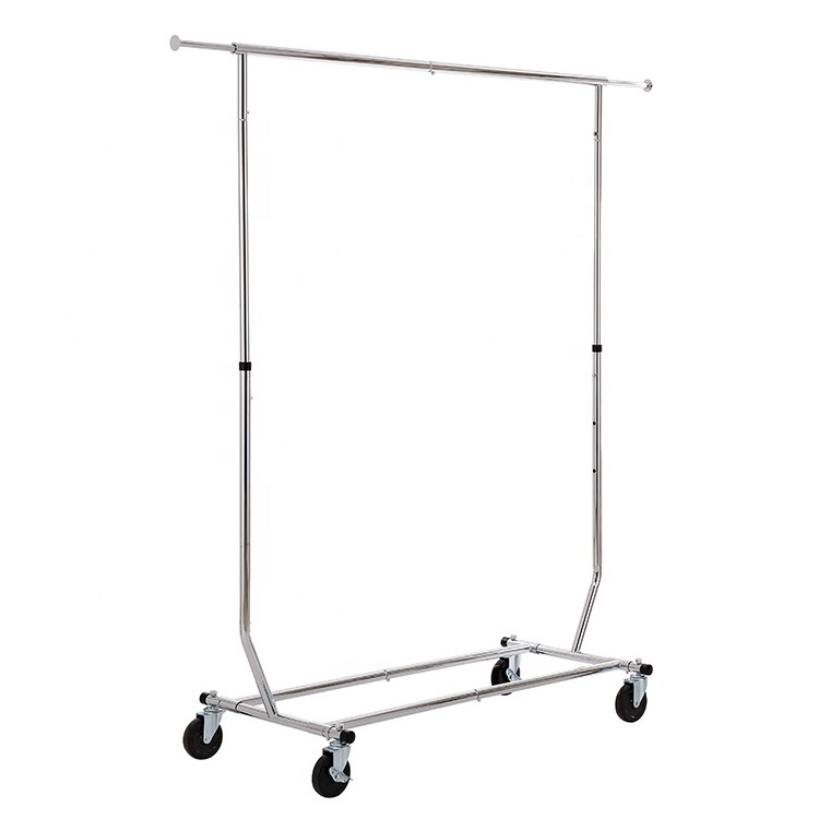 Heavy Duty Clothing Rack with Hanging Rod Extendable Foldable Garment Rack Clothing Display Rack With Flexible Rolling Wheels