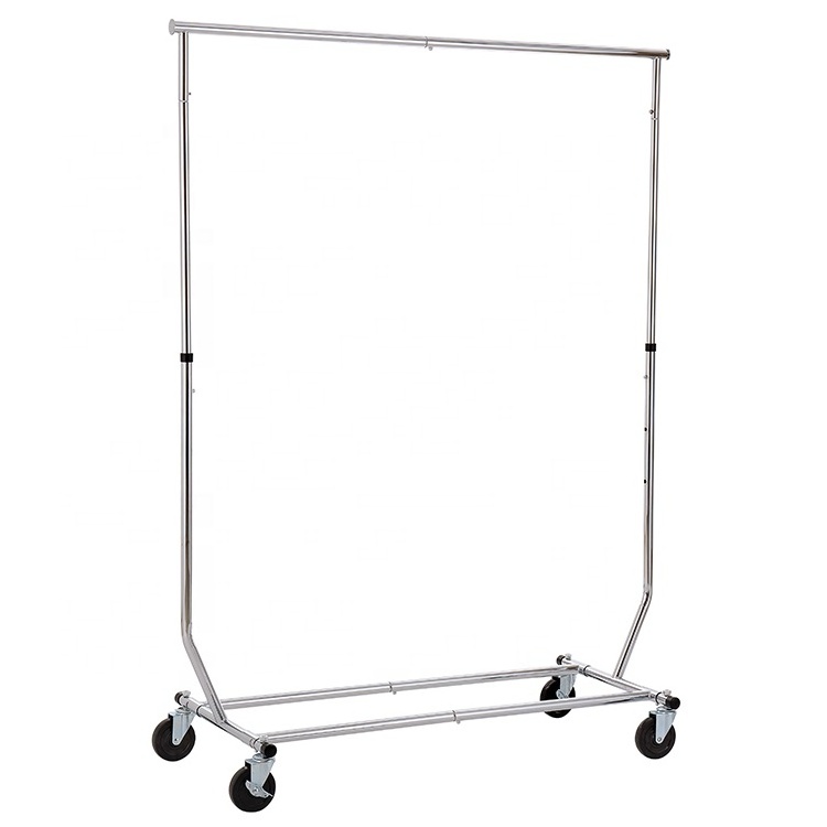 Heavy Duty Clothing Rack with Hanging Rod Extendable Foldable Garment Rack Clothing Display Rack With Flexible Rolling Wheels