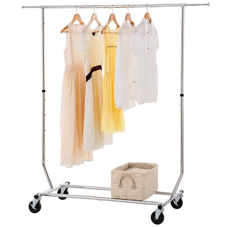 Heavy Duty Clothing Rack with Hanging Rod Extendable Foldable Garment Rack Clothing Display Rack With Flexible Rolling Wheels