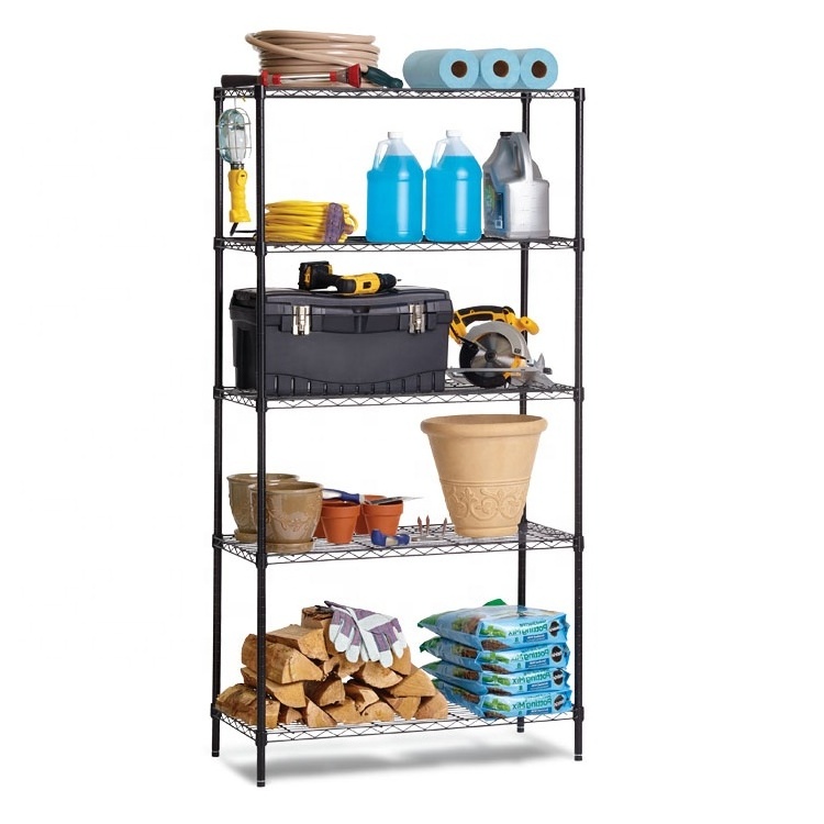 5 Tier Kitchen/Office Metal Storage Rack/Shelving Silver Wire Shelf Stand Units