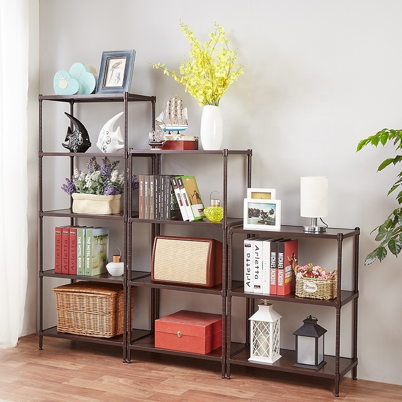 Narrow Shelving Unit Metal Free Standing Shelf Organizers Modern steel rack with MDF board