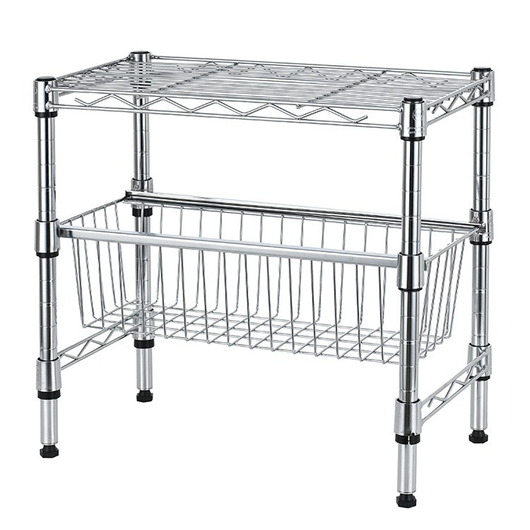 Adjustable  Kitchen Organizer Pull Out  Cabinet Storage holders   2 Tier  Kitchen rack wire shelving