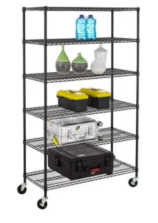 Cheap wholesale 6 tier home hardware black powder coated wire shelving