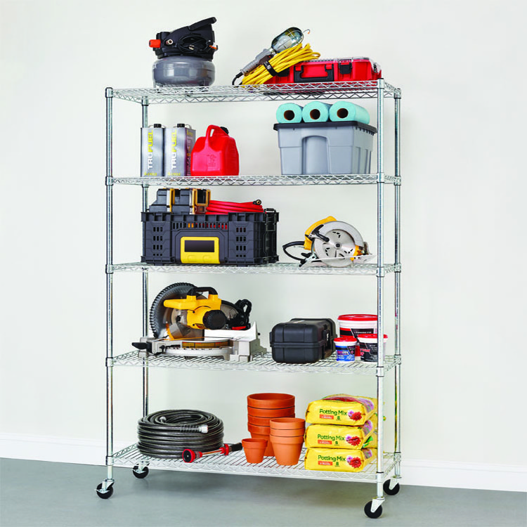 Heavy Duty 5 Tiers Powder Coated Chrome Metal Storage Wire Shelf NSF Approval Wire Rack Shelving