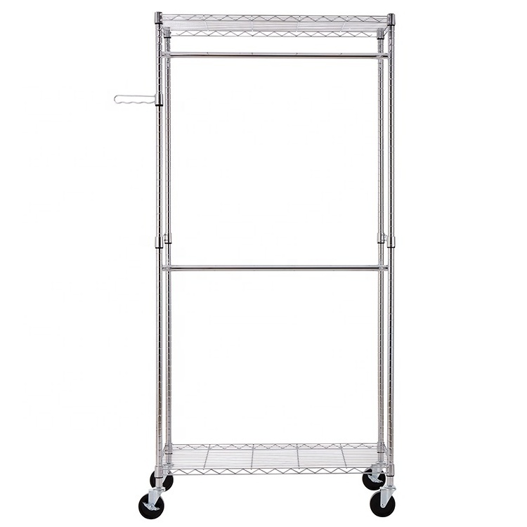 Commercial Grade Clothing Garment Racks Heavy Duty Double Rails Adjustable Collapsible Rolling Clothes Rack, Chrome