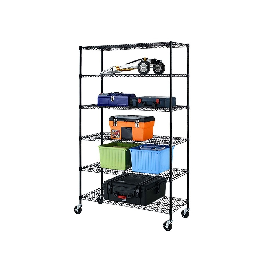 Cheap wholesale 6 tier home hardware black powder coated wire shelving