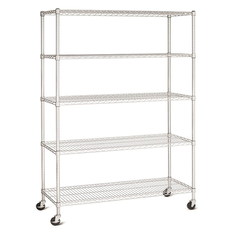 Heavy Duty 5 Tiers Powder Coated Chrome Metal Storage Wire Shelf NSF Approval Wire Rack Shelving