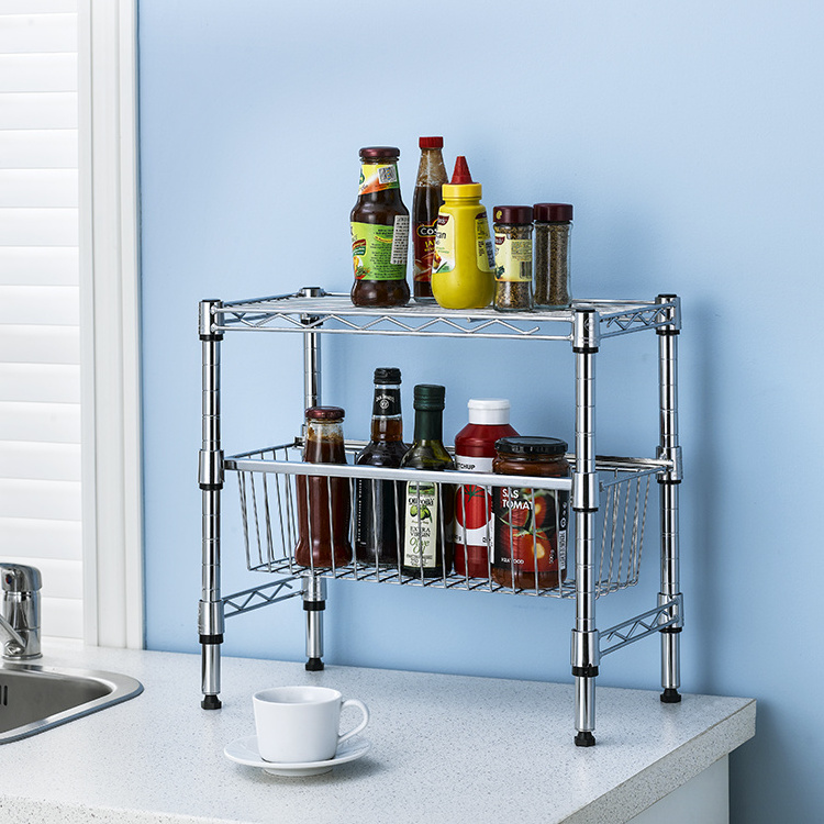 Adjustable  Kitchen Organizer Pull Out  Cabinet Storage holders   2 Tier  Kitchen rack wire shelving