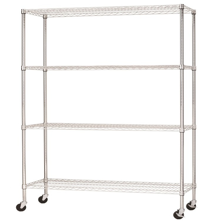 Heavy Duty 5 Tiers Powder Coated Chrome Metal Storage Wire Shelf NSF Approval Wire Rack Shelving