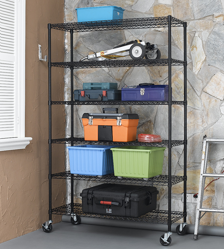 Adjustable 6 tier heavy duty steel wire shelving, wire storage rack