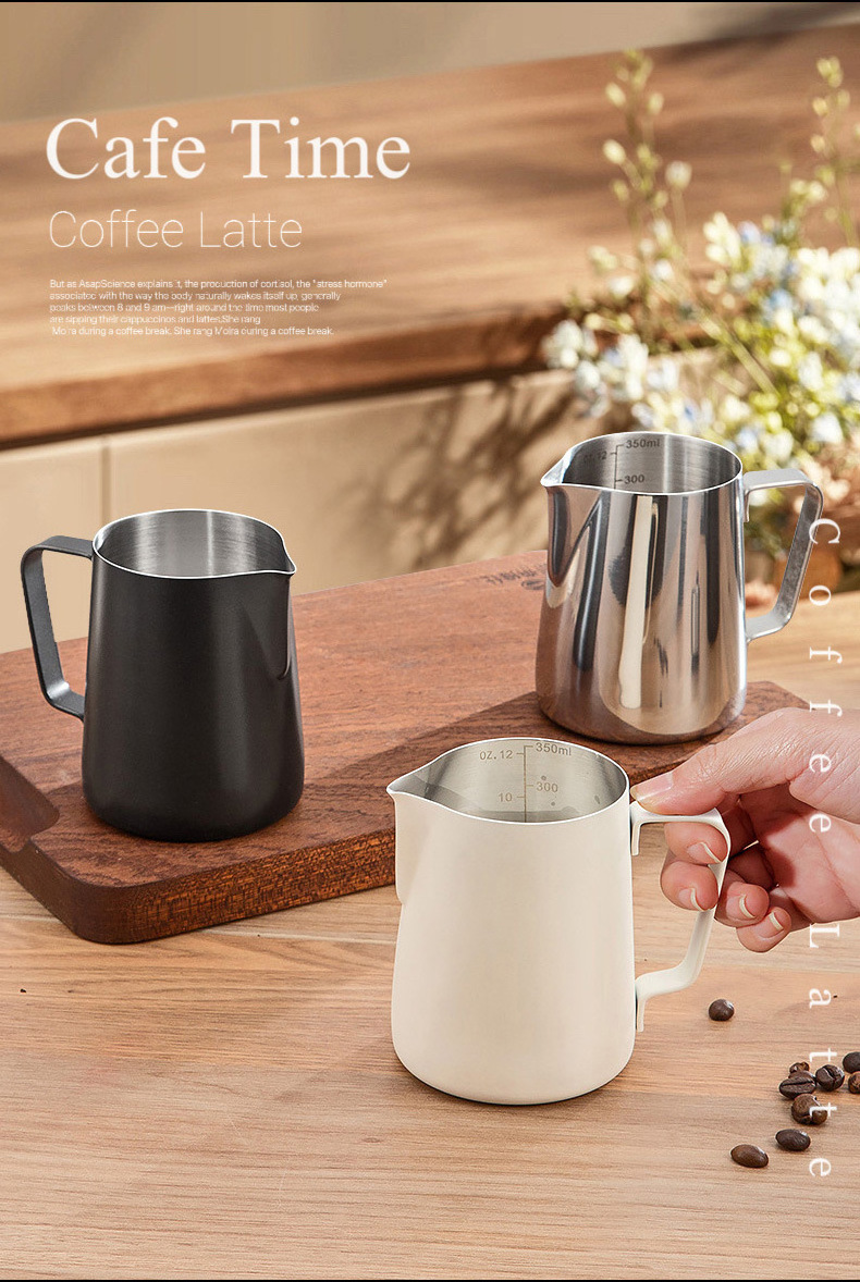 Cream White Black Silver Color Stainless Steel Milk Pitcher 350ML 600ML Portable Cup Milk Frother Stainless Steel Cup