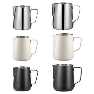 Cream White Black Silver Color Stainless Steel Milk Pitcher 350ML 600ML Portable Cup Milk Frother Stainless Steel Cup