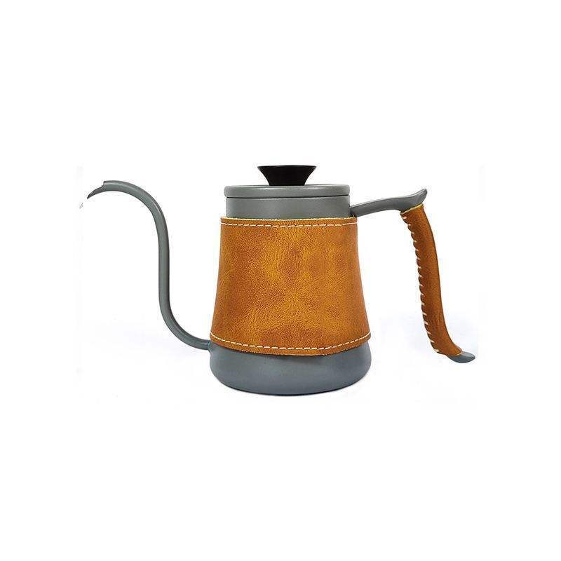 Hot Sale 350ml 600ml Gooseneck Drip Kettle Premium Grey Pour Over Coffee Kettle With Leather Sleeve