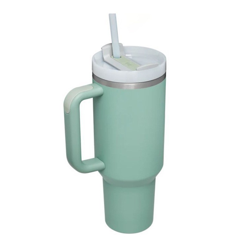 WISDOM Double Wall Stainless Steel Insulated Thermal Cup Car Water Bottle Cup 40oz With Handle With Lid And Straws