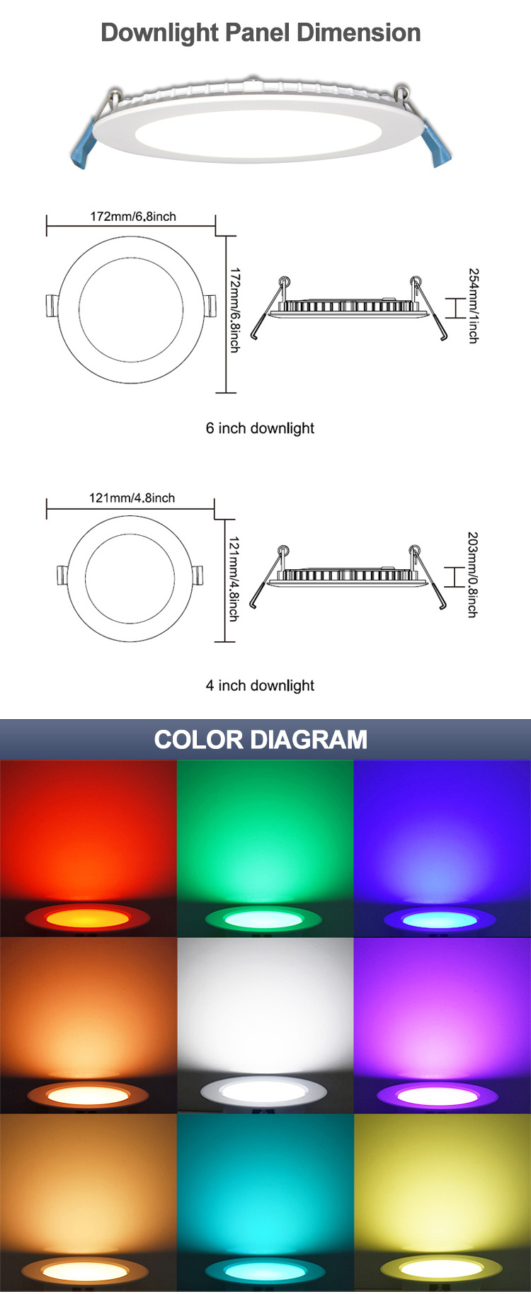 New Trends 4 inch 6 inch 8 inch 16 Colors Spot LED Smart RGB CCT White Recessed Trimless Downlight Wifi Control