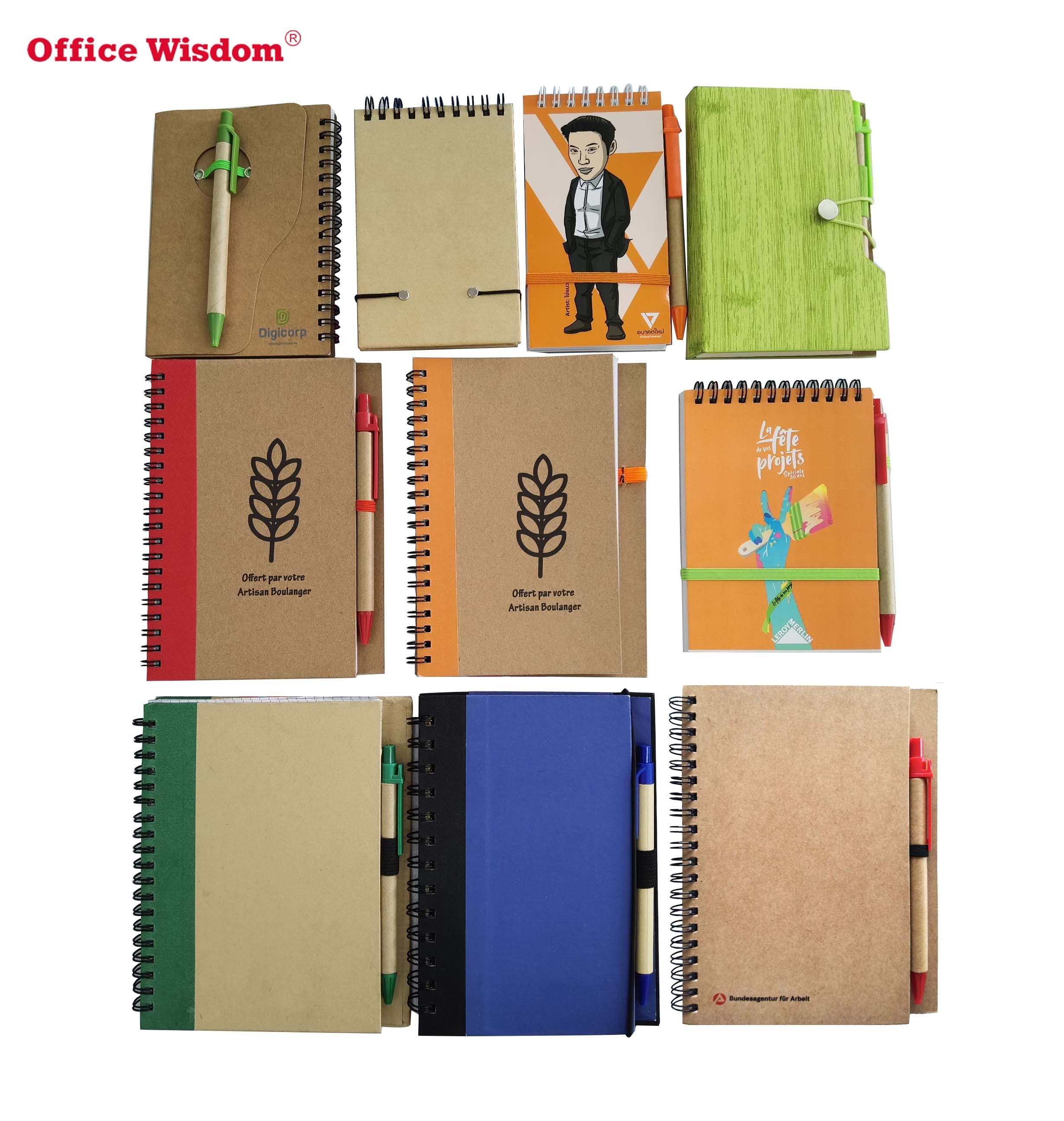 Double metal spiral ECO book Coil notebook with paper pen recyclable elastic band notebook for promotion gift