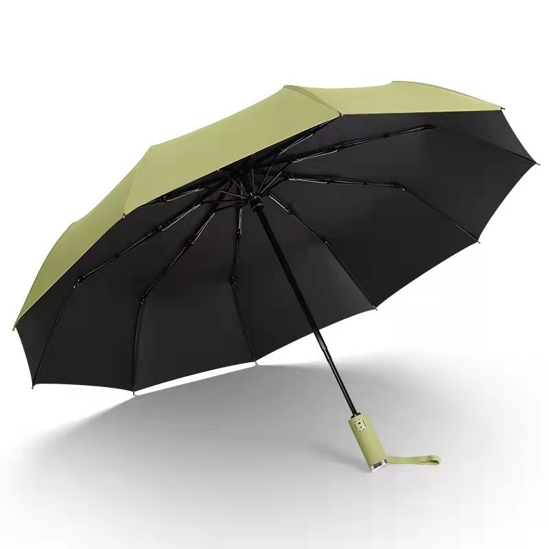 Fully automatic umbrella 10 bone black glue sunshade sunscreen three fold large sunny umbrella Reinforced and thickened, strong