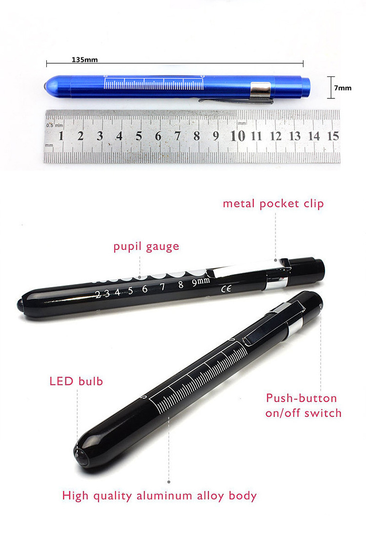 Doctor led pen type flashlight White and yellow light pocket medical diagnostic penlight with Pupil Gauge