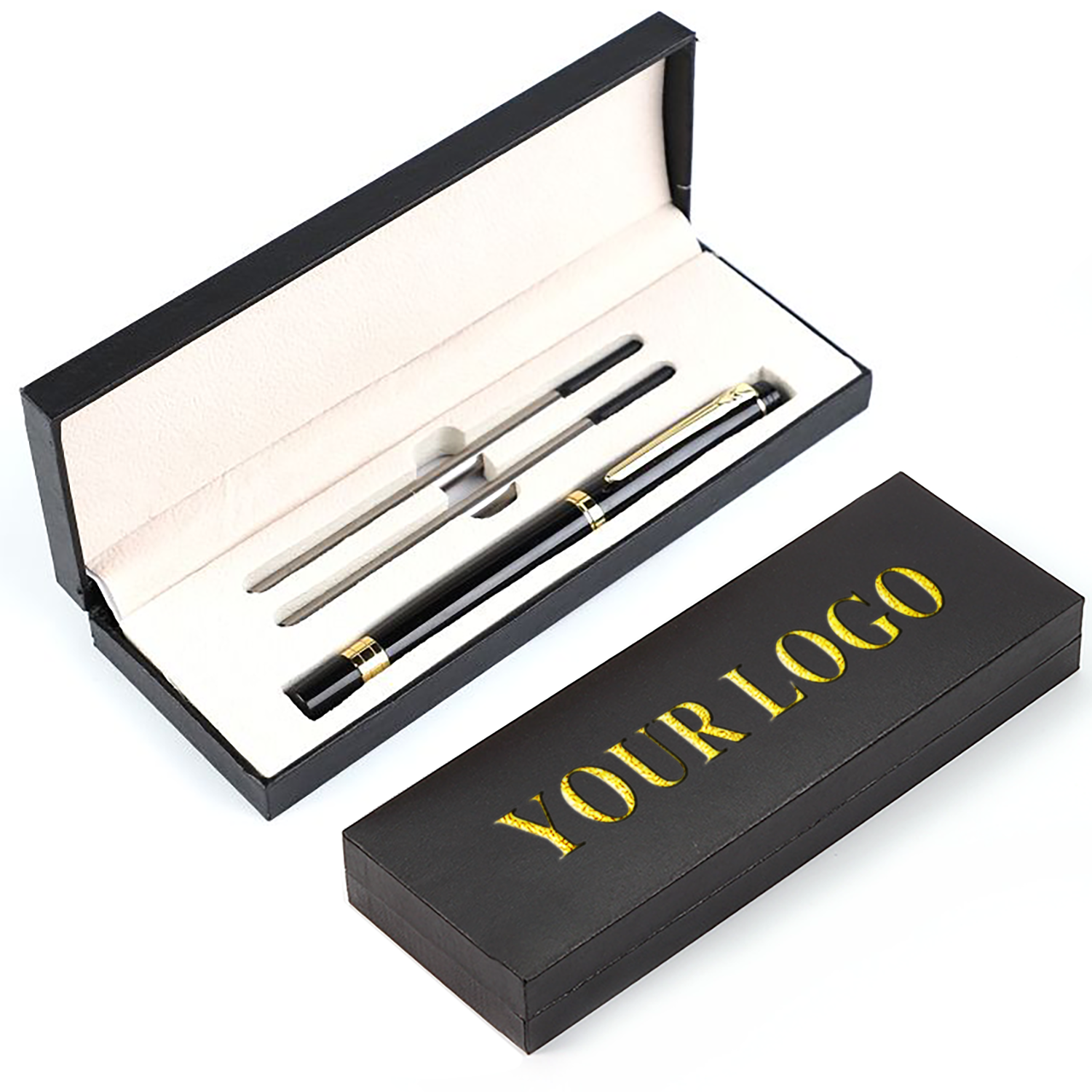 Wholesale Promotion Gift Black Printed Logo Gold Luxury Business Gift Sign Pens Metal Ballpoint Pen Set With Custom Logo And Box