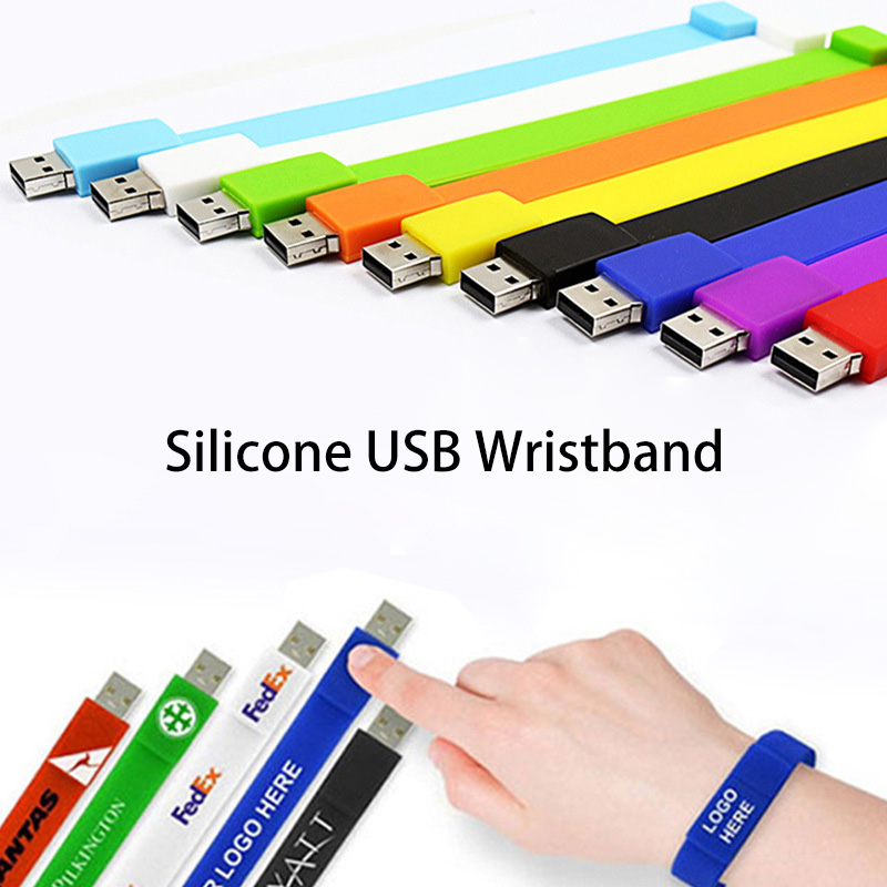 Custom USB Flash Drive 16GB 32GB 64GB Promotional gift Wristbands with Logo Wrist Band silicone bracelet with USB flash drive