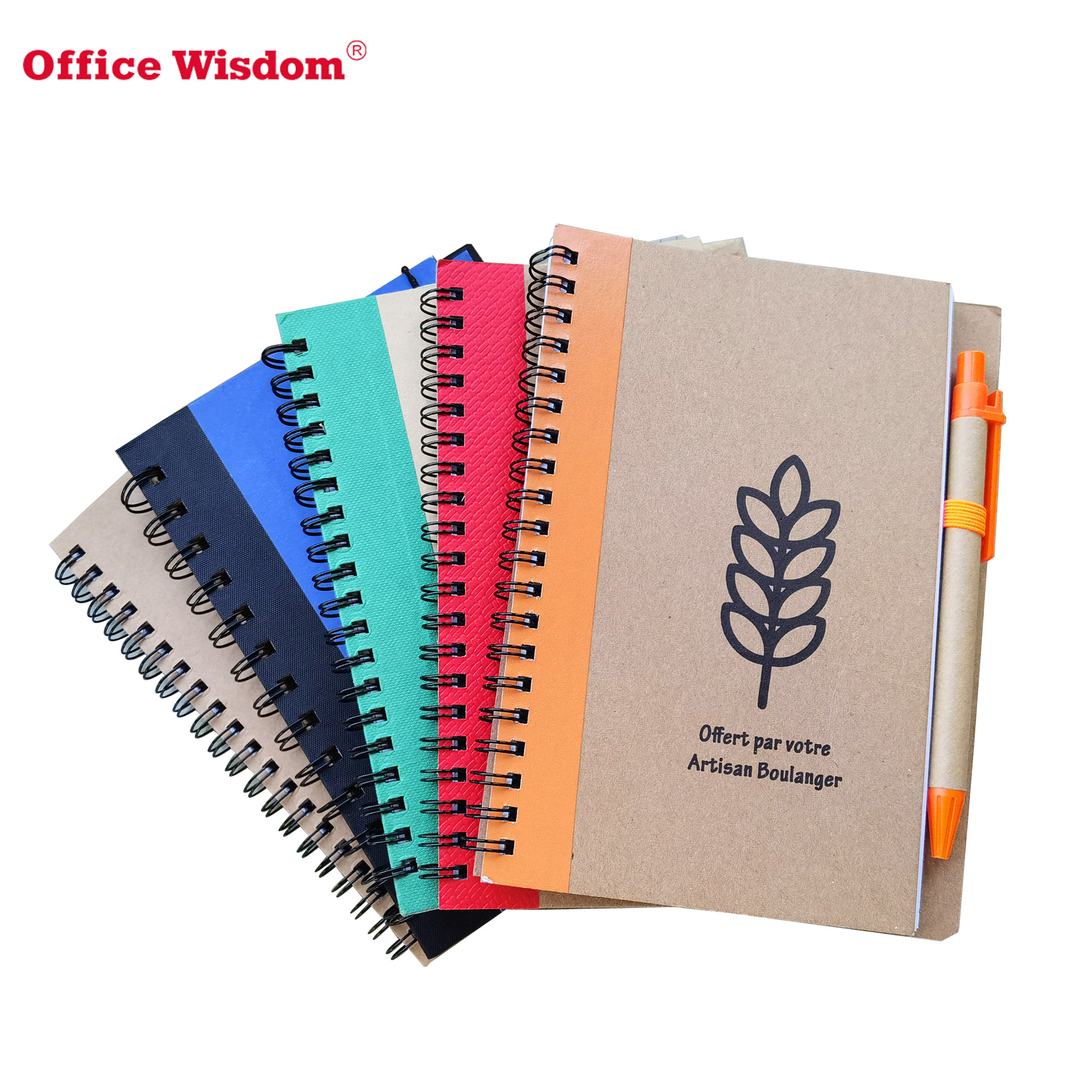 Double metal spiral ECO book Coil notebook with paper pen recyclable elastic band notebook for promotion gift