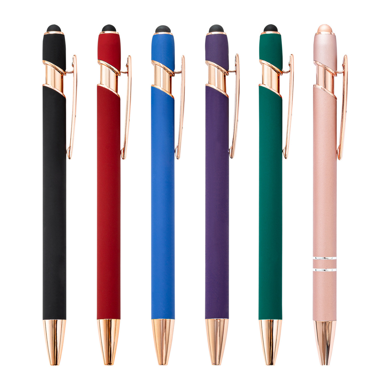 Promotional Custom 2 in 1 Capacitive Multi Function Metal Ball Pen Aluminum Screen Logo engraved Stylus Pen Rose Gold Pen