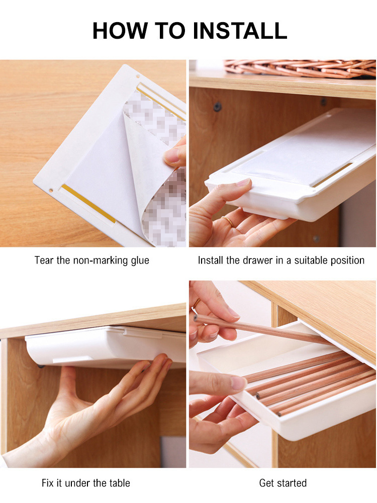 Table bottom Office stationery drawer storage Hidden plastic storage drawer box Cosmetic drawer