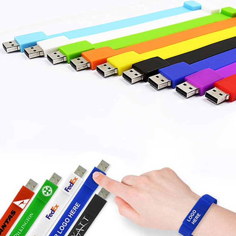 Custom USB Flash Drive 16GB 32GB 64GB Promotional gift Wristbands with Logo Wrist Band silicone bracelet with USB flash drive