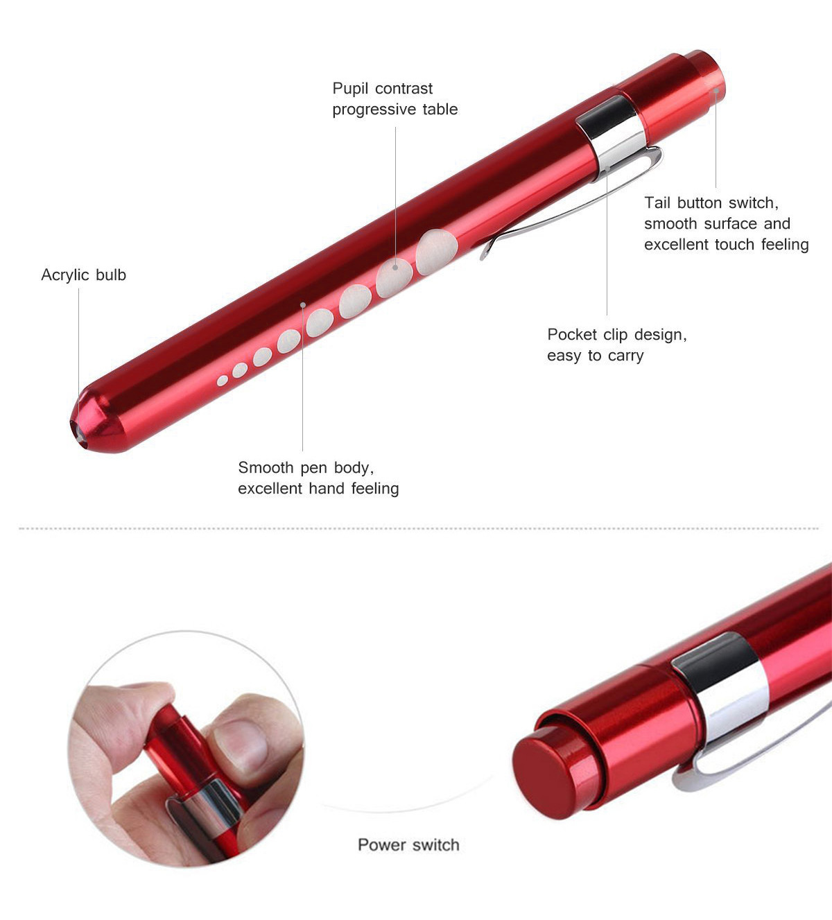 Doctor led pen type flashlight White and yellow light pocket medical diagnostic penlight with Pupil Gauge