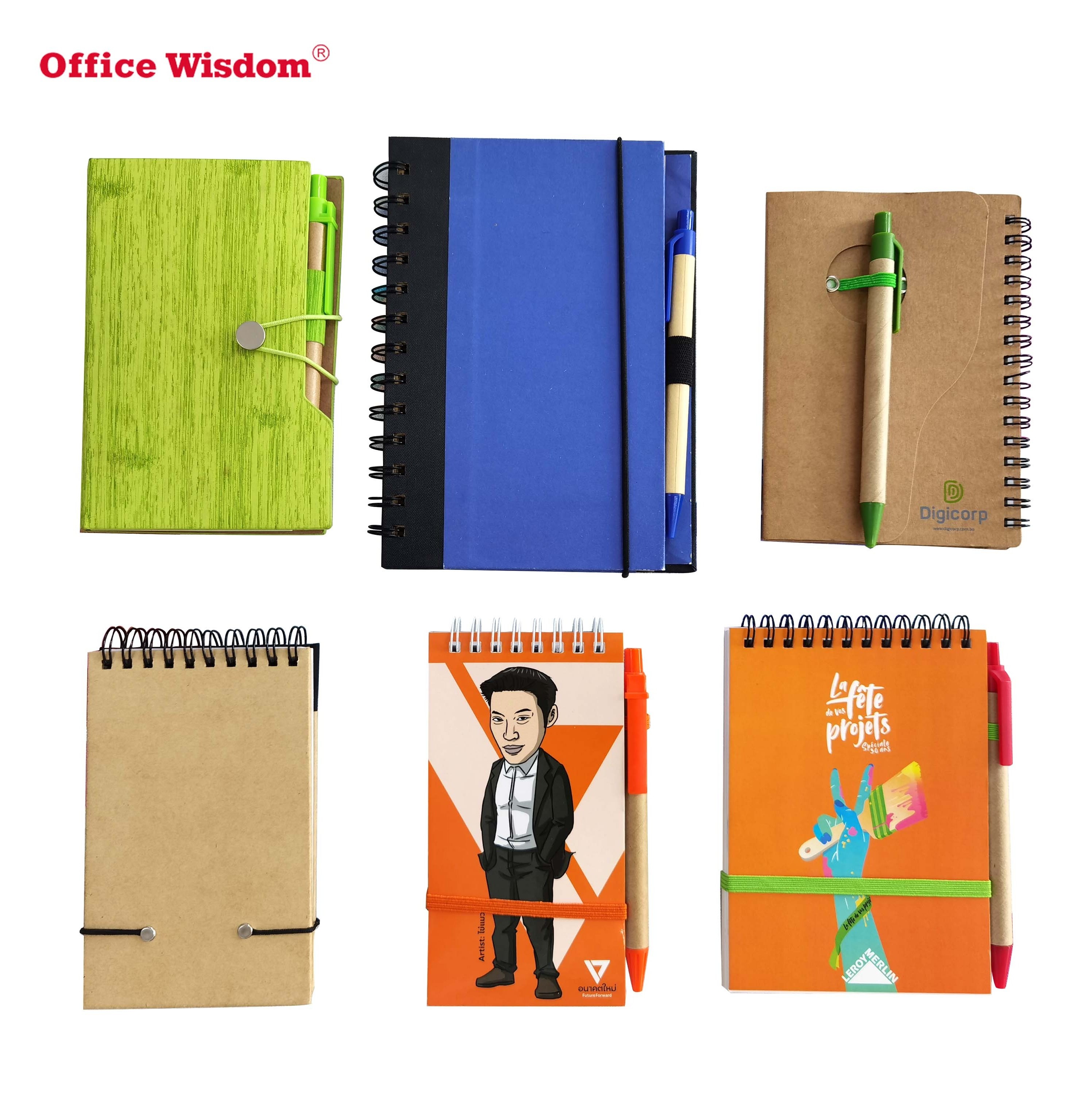 Double metal spiral ECO book Coil notebook with paper pen recyclable elastic band notebook for promotion gift