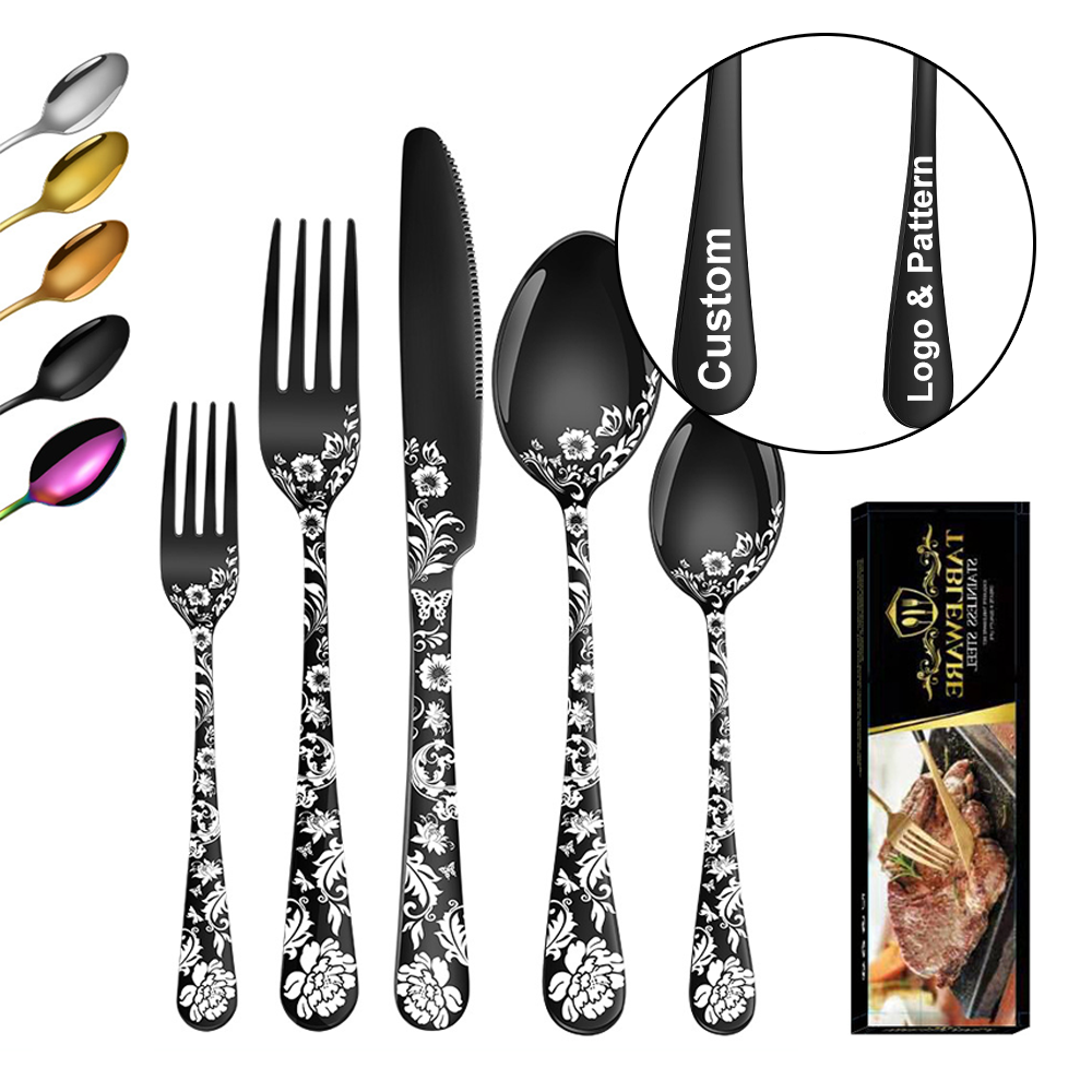 Wholesale Gold Plated Matte Flatware Bulk Custom Logo Spoons Forks and Knife Stainless Steel Gold Plated Silverware Cutlery Set