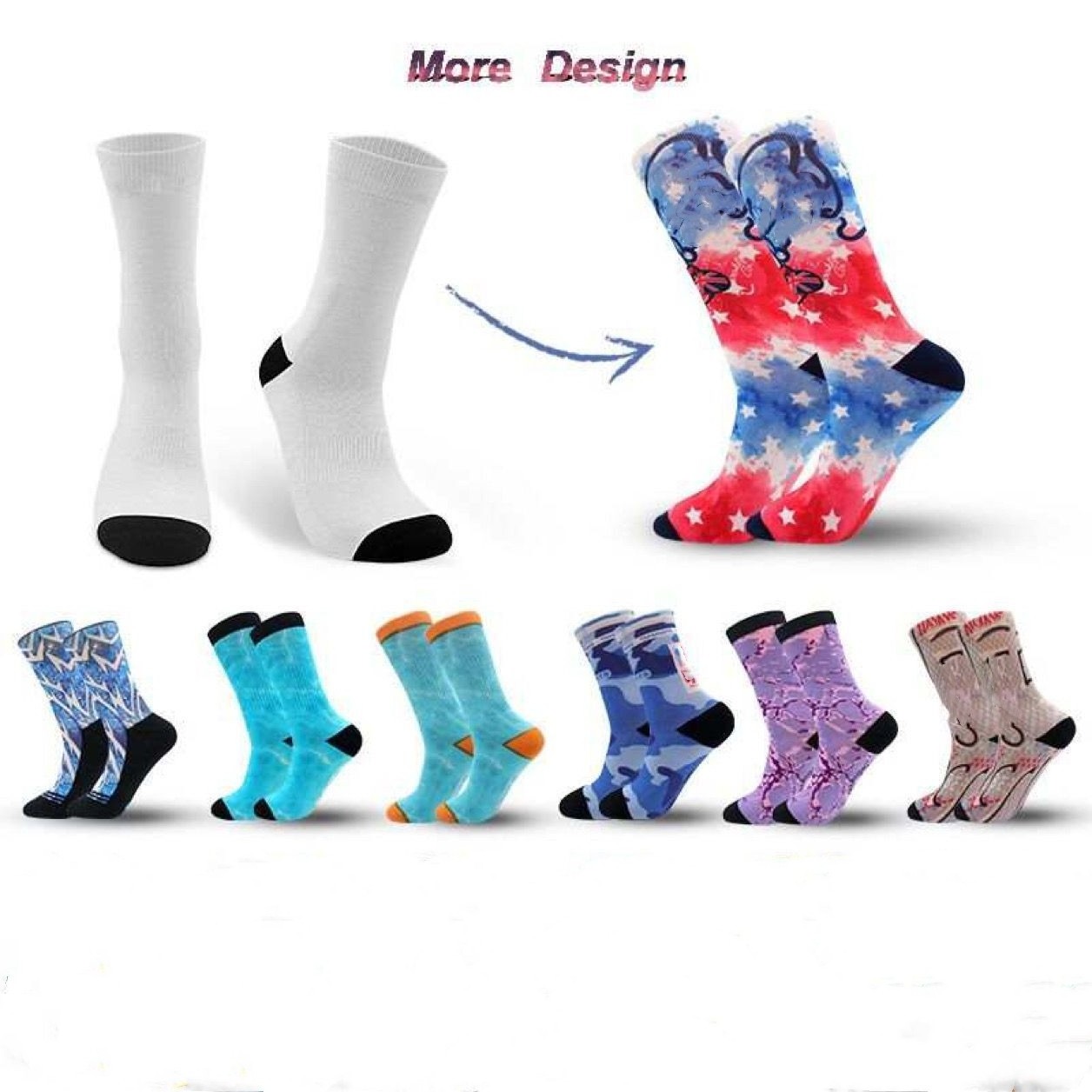 custom basketball DIY black sole 3D printing white tube blank sublimation socks