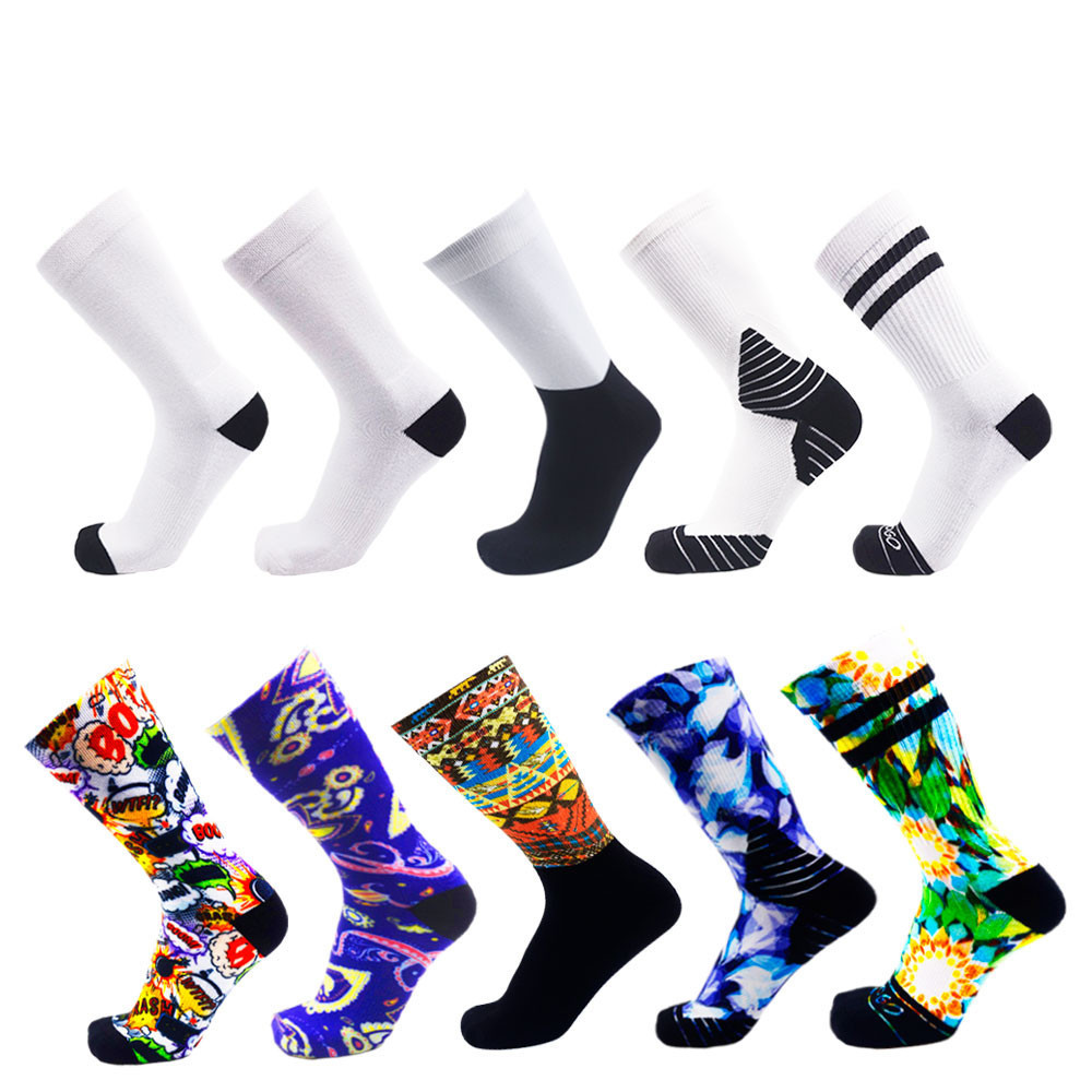 wholesale custom logo thick athletic crew 3D Print white polyester winter blank sublimation socks