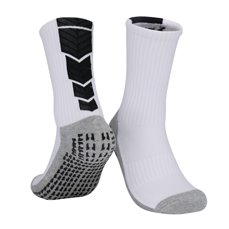 OEM custom logo white trampoline scrunch sport anti slip crew men's soccer non slip grip football socks