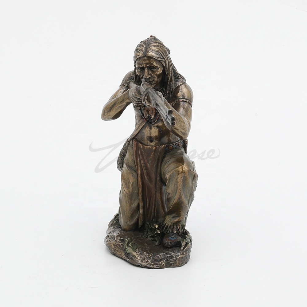 VERONESE DESIGN - INDIAN WARRIOR KNEELING AND SHOOTING RIFLE -COLD CAST BRONZE FINISHING