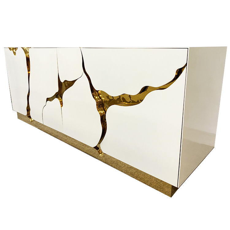 Modern Luxury Living Room Cabinet Stainless Steel Gold Decoration Wood Cabinet TV Stand Storage Cabinets For Hotel Villa